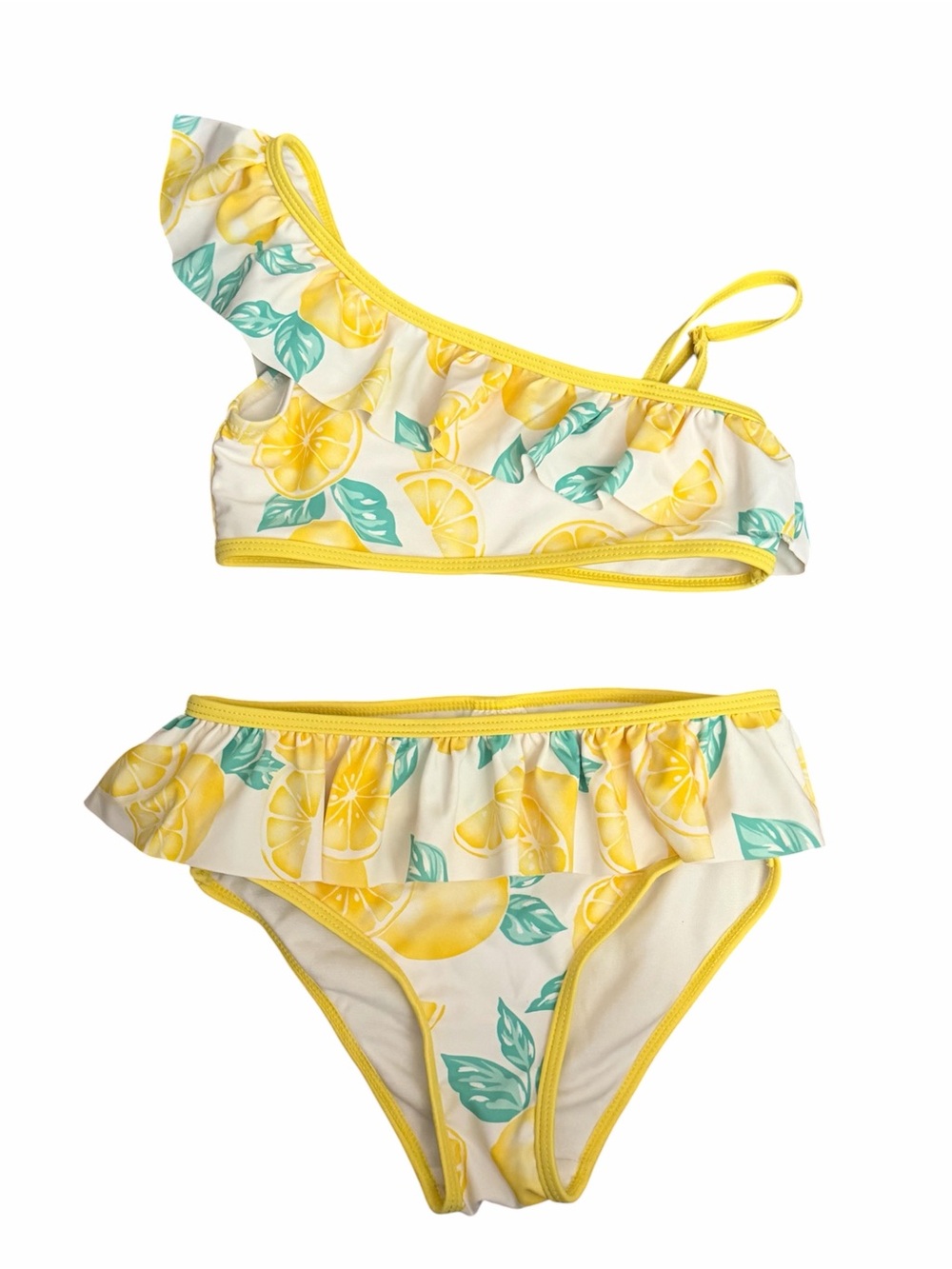 Tommy Bahama Yellow Lemon Print One-Shoulder Ruffle Bikini